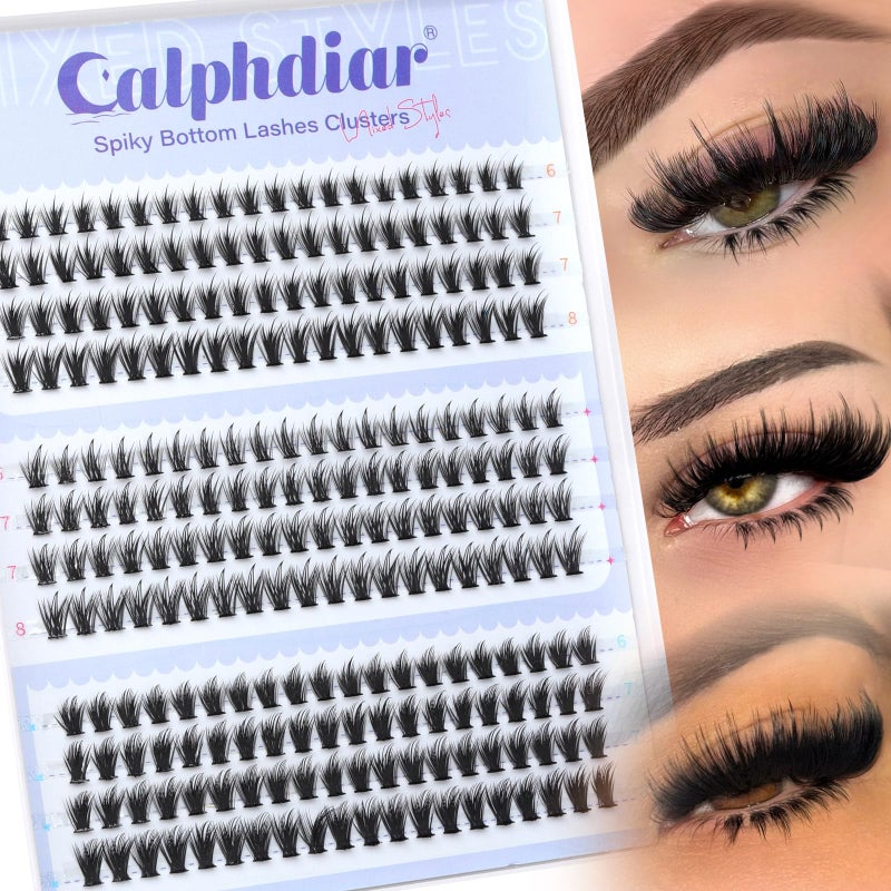 calphdiar Spiky Bottom Lashes Individual Thick Volume Bottom Lash Clusters Manga Lower Eyelash Extensions 6-8MM Wispy Bottom Cluster Lashes 240pcs DIY Bottom Lash Extension at Home by calphdiar - Image 1