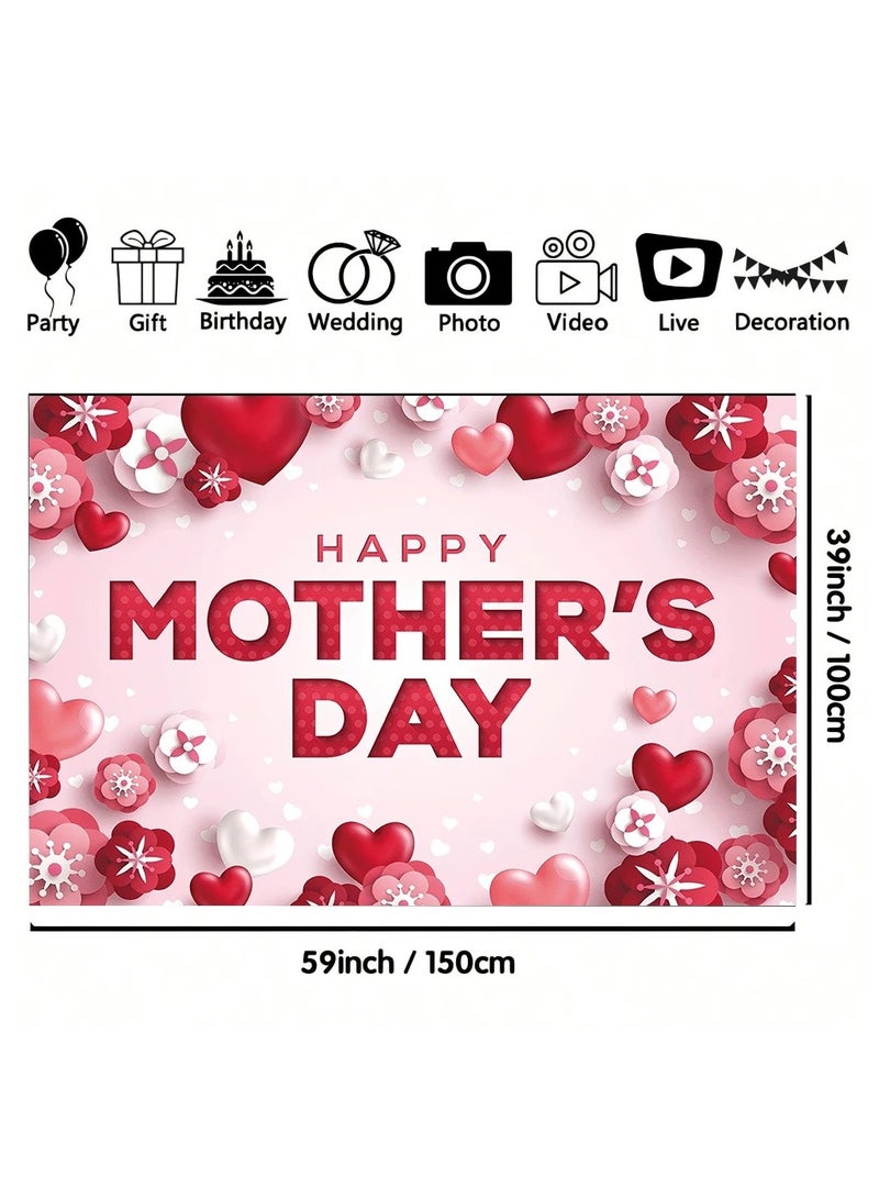 Mother's Day Decoration Backdrop with Pink and Red Hearts Design to Add a Special Touch to Mother's Day - Size 100*150cm - Image 3