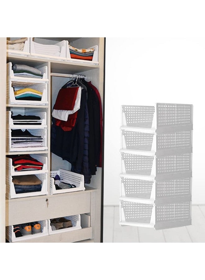 JEYANG Folding Wardrobe Organizer Plastic Stackable Clothe Closet Self Storage Container, Rectangular Cupboard For Kitchen, Home And Bathroom (White) (Pack Of 5 (Large White)), 44.5 X 33.5 X18.5 cm - Image 1