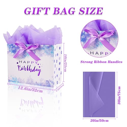 Jaywayang 126 Large Purple Happy Birthday Gift Bag with Ribbons Card and Tissue Papers for Girl Women Birthday Party - Image 3
