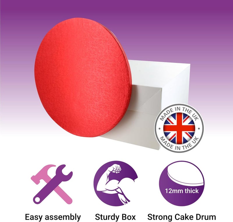 Culpitt Red Board & Box Set | 8" | White Cake Box & Drum, Box And Cake Board, Storage & Transport Combo - Image 2