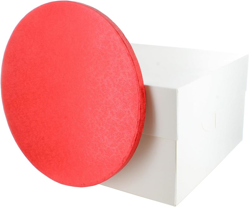 Culpitt Red Board & Box Set | 8" | White Cake Box & Drum, Box And Cake Board, Storage & Transport Combo - Image 1