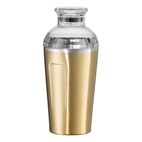 OGGI Groove Insulated Cocktail Shaker17oz Double Wall Vacuum Insulated Stainless Steel Tritan Lid has Built In Strainer Ideal Cocktail Mixer Martini Shaker Margarita Shaker Gold