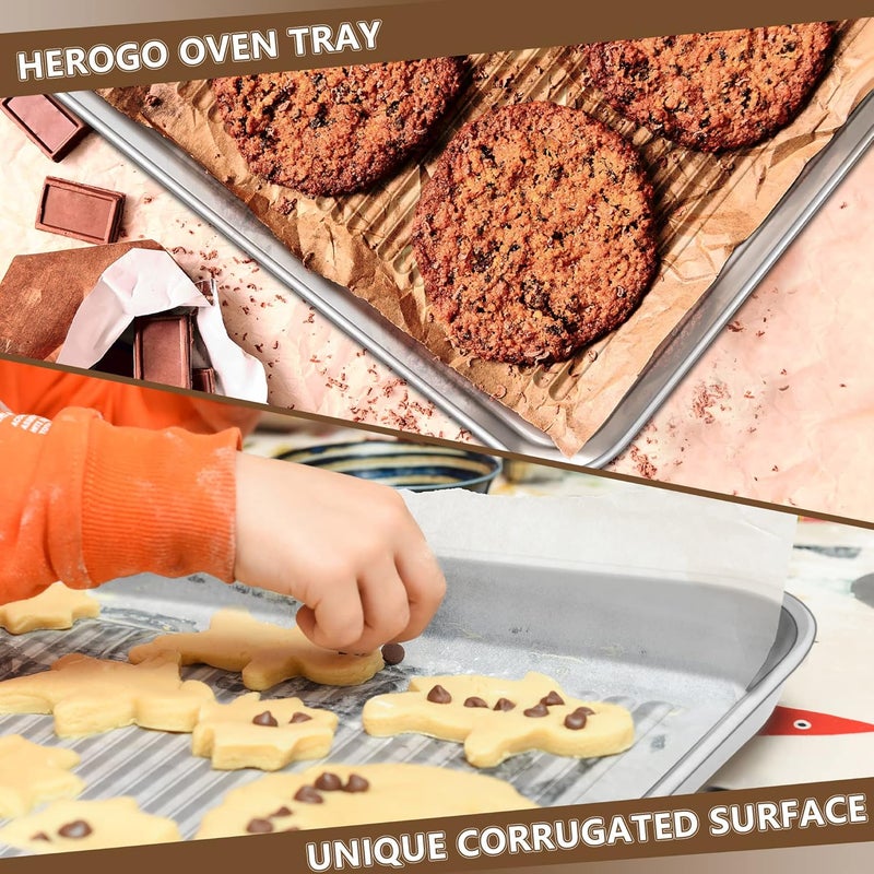 Herogo Baking Tray Set of 2, Stainless Steel Oven Tray (40x30x2.5cm), Large Professional Baking Pan for Baking Cooking, Ridges Design & Rust Free, Non-Toxic & Healthy, Oven & Dishwasher Safe, Silver - Image 4