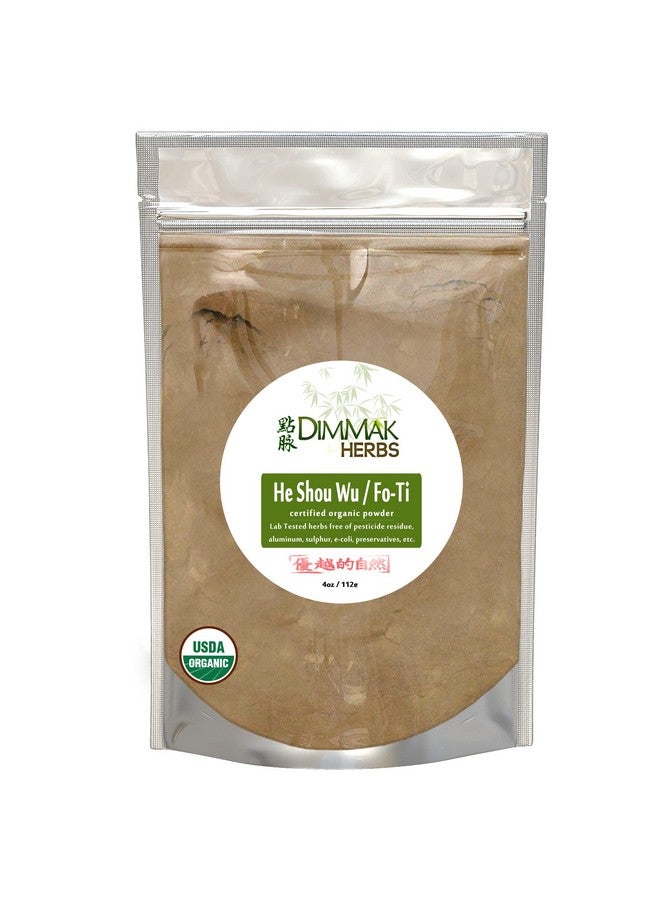 Dimmak Herbs Organic Fo Ti Root Raw Chinese Herb Powder - Cure/Prepared USDA Organic He Shou Wu (Polygonum Multiflorum Preperata) Add to Water or Smoothie 1 4oz/112g Bag - Image 1