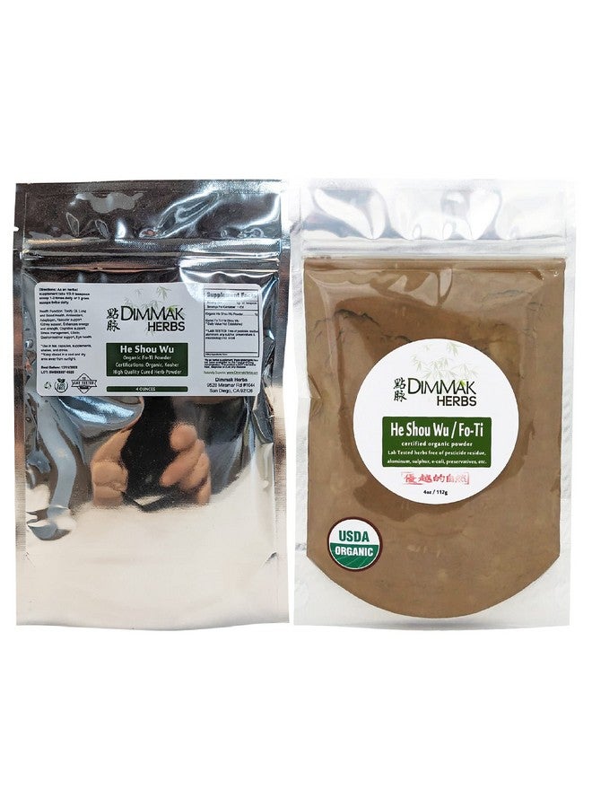 Dimmak Herbs Organic Fo Ti Root Raw Chinese Herb Powder - Cure/Prepared USDA Organic He Shou Wu (Polygonum Multiflorum Preperata) Add to Water or Smoothie 1 4oz/112g Bag - Image 2