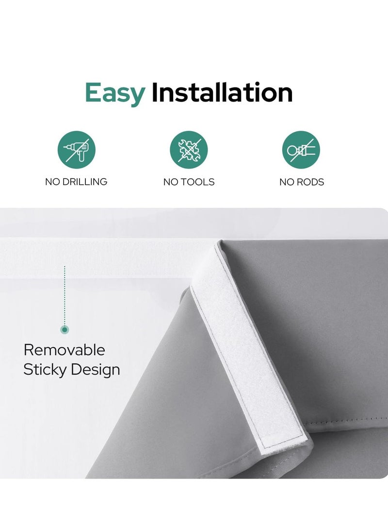 SYOSI ستائر أبواب الخصوصية أسود زجاجية فرنسية 26 × 68 بوصة تعتيم الغرفة معزولة حرارياً مع شرائط للنافذة لغرفة النوم لوحة واحدة رمادية - Image 2