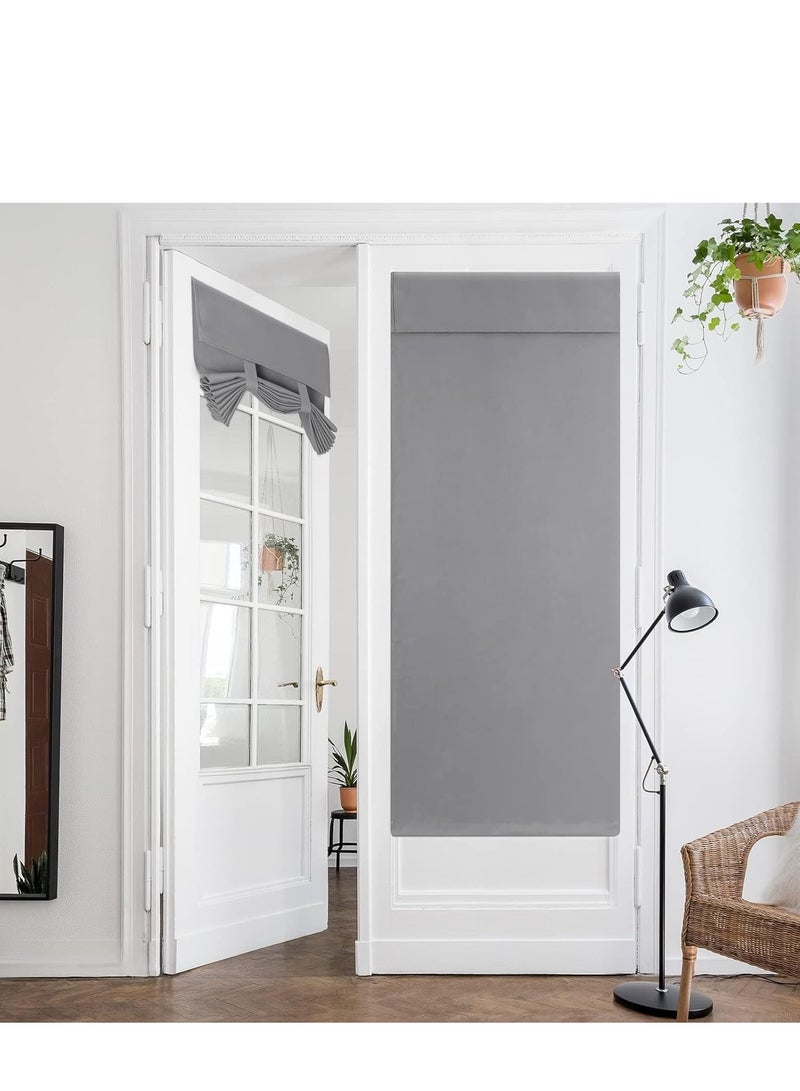 SYOSI ستائر أبواب الخصوصية أسود زجاجية فرنسية 26 × 68 بوصة تعتيم الغرفة معزولة حرارياً مع شرائط للنافذة لغرفة النوم لوحة واحدة رمادية - Image 1