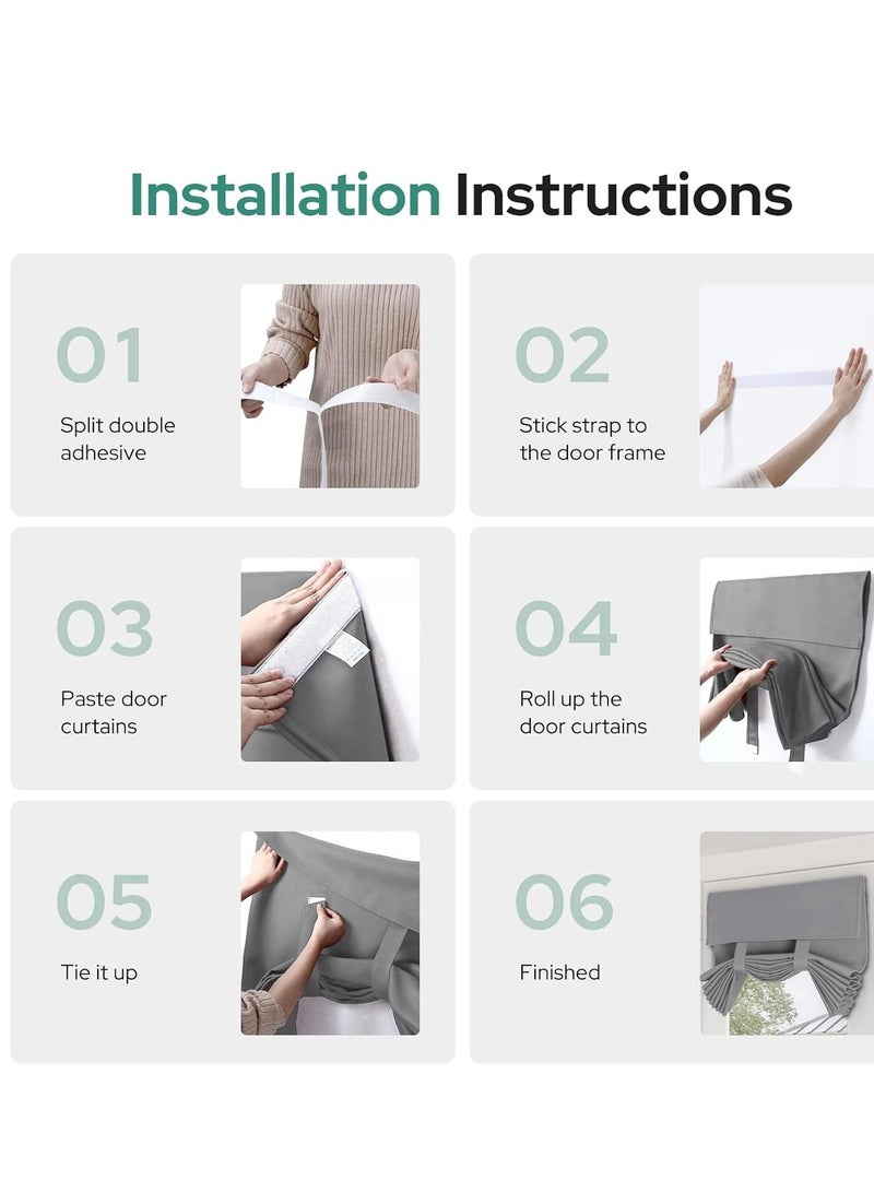 SYOSI ستائر أبواب الخصوصية أسود زجاجية فرنسية 26 × 68 بوصة تعتيم الغرفة معزولة حرارياً مع شرائط للنافذة لغرفة النوم لوحة واحدة رمادية - Image 3