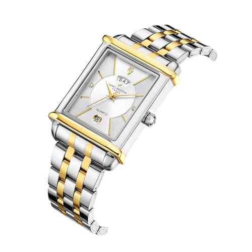 Daniel Hechter Paris Etoile Collection Watch for Men Two-Tone Analog Watch Silver Rectangular Dial, Gold & Silver Stainless Steel Strap, Day & Date Display, Quartz Movement Stylish Formal - Image 2