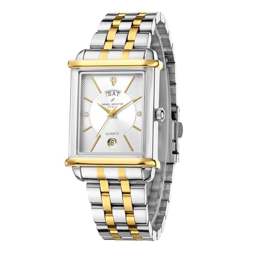 Daniel Hechter Paris Etoile Collection Watch for Men Two-Tone Analog Watch Silver Rectangular Dial, Gold & Silver Stainless Steel Strap, Day & Date Display, Quartz Movement Stylish Formal - Image 1