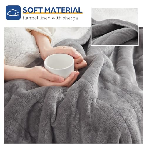 SEALY Electric Throw Blanket, Flannel & Sherpa Heated Throw with 6 Heating Levels & 2-10 Hours Auto Shut Off, Fast Heating & Machine Washable, 50x60 Inch, Light Grey - Image 5