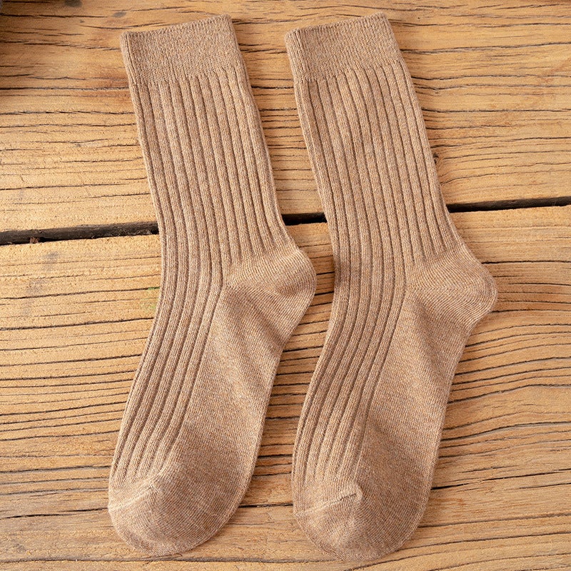 Socks Women'S Socks Thin Ins Trendy Cute Japanese Style Internet Celebrity Black And White Pure Color Vertical Striped Mid-Tube Socks - Image 1