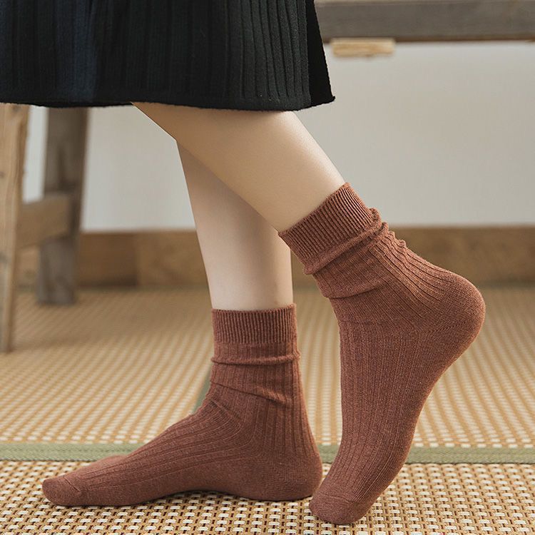 Socks Women'S Socks Thin Ins Trendy Cute Japanese Style Internet Celebrity Black And White Pure Color Vertical Striped Mid-Tube Socks - Image 4