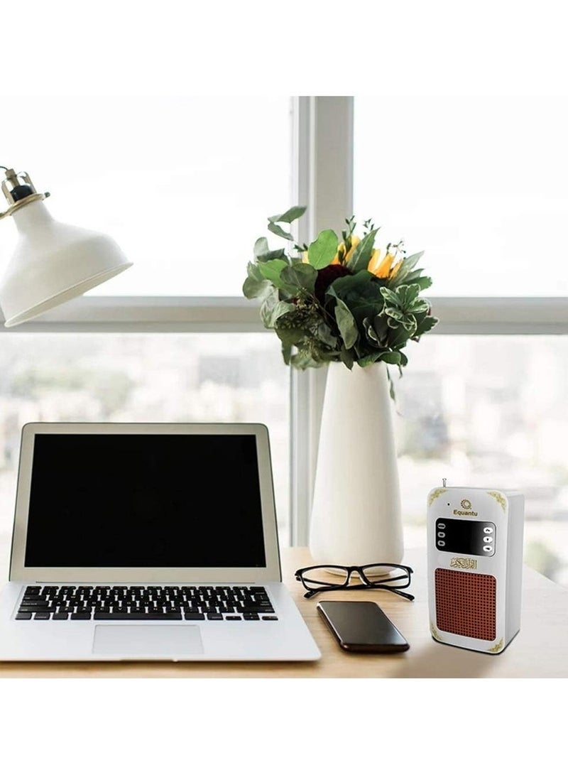 Equantu SQ669 Portable Bluetooth Speaker with MP3 Player, Arabic Translation Quran Player, USB & TF Card Support, Rechargeable Battery, LED Display, and Compact Travel Design – White - Image 5