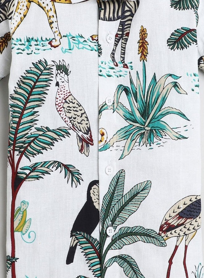 Polka Tots قميص كاجوال نصف كم عادي من قطن بولكا توتس للأولاد | عصري، مريح، قماش ناعم | مطبوع، متعدد الألوان أنيق | طباعة حيوانات - أبيض، 12-18 شهر - Image 3