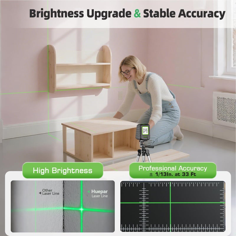 Huepar Laser Level with 40in Tripod, Huepar 150Â°/150Ft Self Leveling Lazer Leveler Tool with Pulse Mode (197Ft), Switchable Green Cross Line for Picture Hanging, Tile, DIY/Construction Project - Image 4