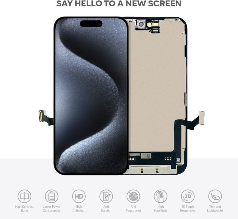 Ace Tech Cellular LCD Screen Replacement for iPhone 15 (A2846, A3089, A3092, A3090) 6.1 inch Touch Screen Display Digitizer Frame Assembly Repair Kit + Tempered Glass + Adhesive - Image 2