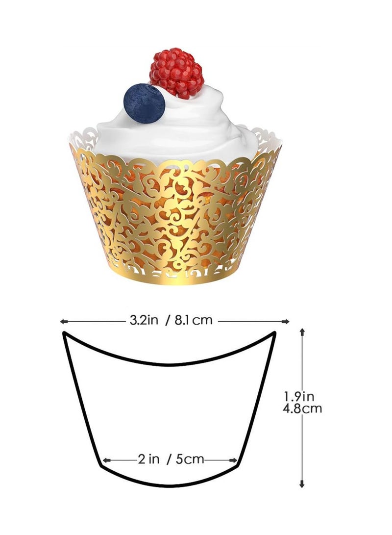 Pearl Lace Filigree Wedding Cupcake 50 Pack Wrapper Baking Cake Cups Wraps Party Bridal Shower Supplies Engagement Decorations Laser Cut Bright Gold - Image 4