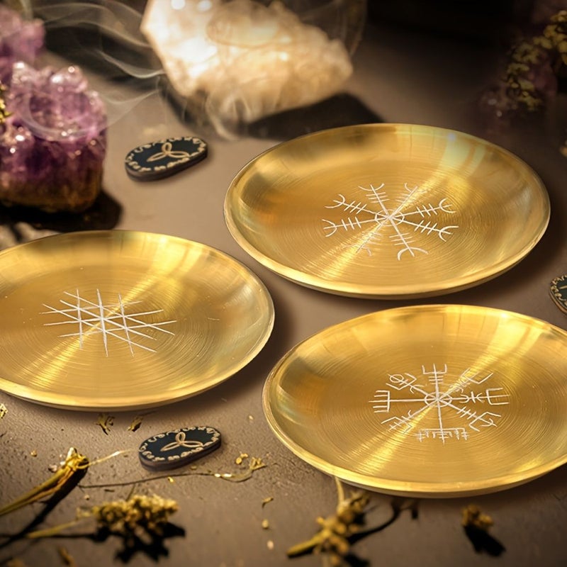 3Pcs Golden Pentagram Altar Plate Stainless Steel Dish Candle Holder Ceremony Decoration - Image 2
