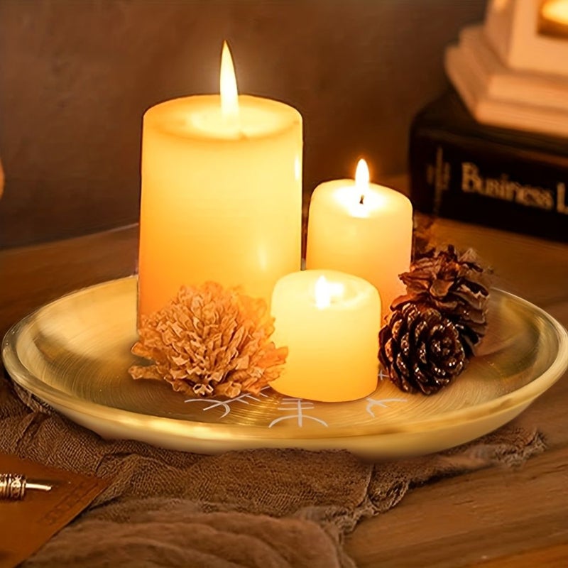 3Pcs Golden Pentagram Altar Plate Stainless Steel Dish Candle Holder Ceremony Decoration - Image 1