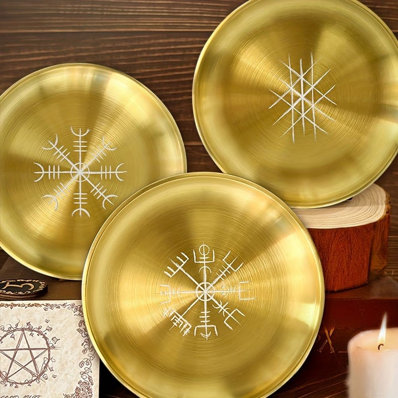 3Pcs Golden Pentagram Altar Plate Stainless Steel Dish Candle Holder Ceremony Decoration - Image 5
