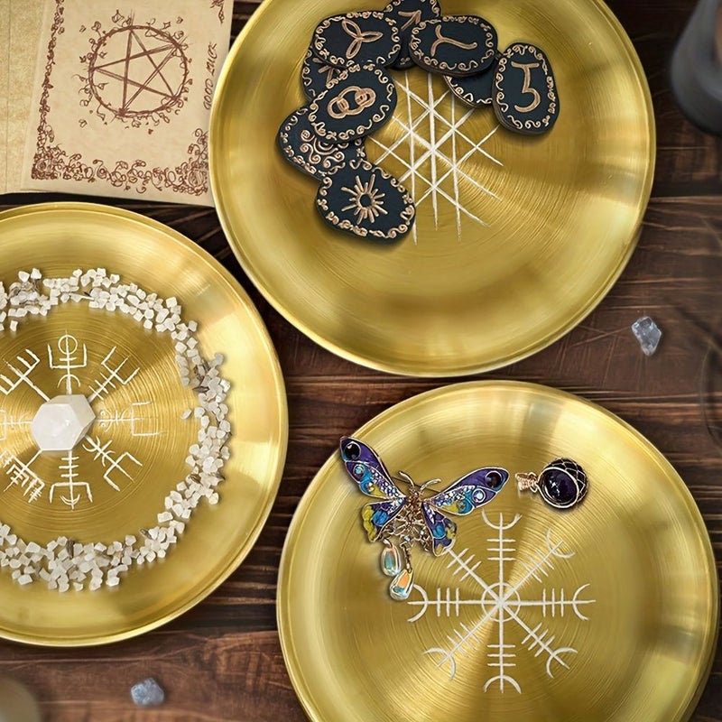 3Pcs Golden Pentagram Altar Plate Stainless Steel Dish Candle Holder Ceremony Decoration - Image 3