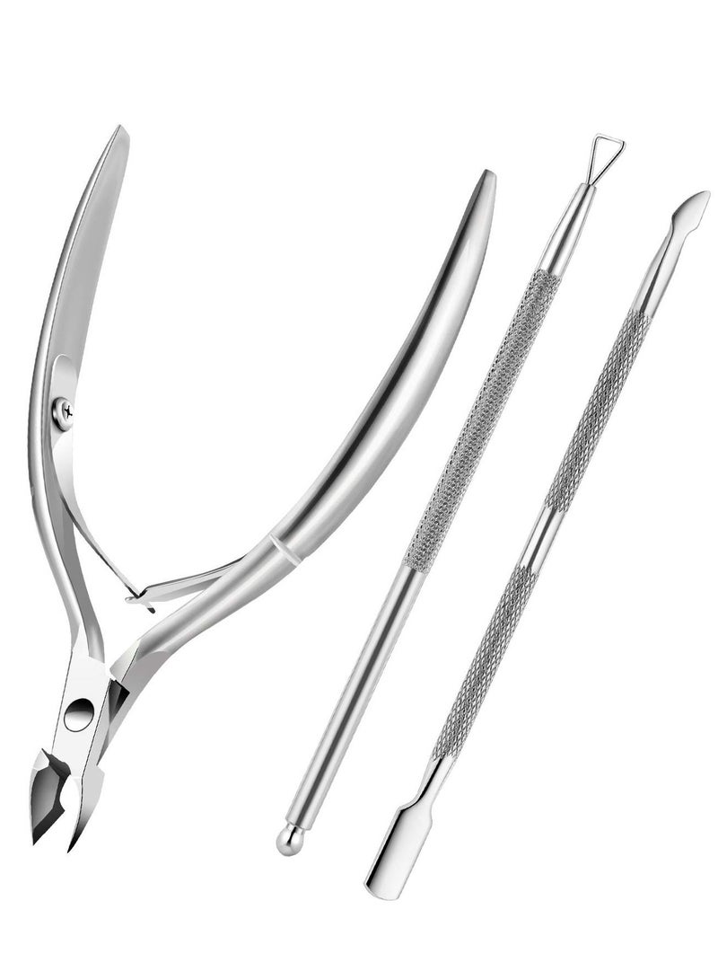 Cuticle Trimmer with Pusher Remover Professional Stainless Steel Cutter Nippers Rainbow Sharp Durable Pedicure Manicure Tools for Fingernails and Toenails - Image 1