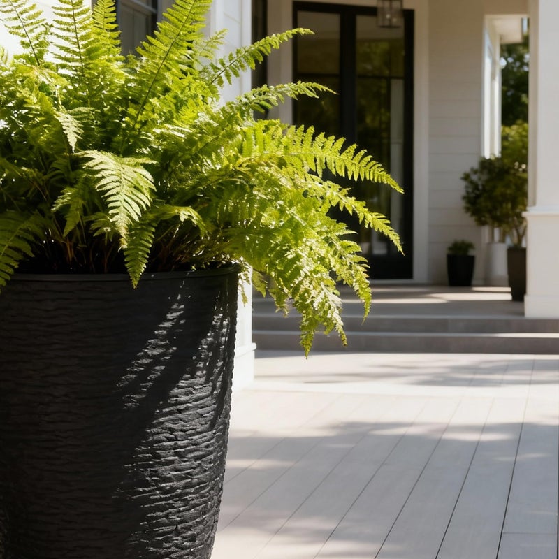 WORTH Garden 2-Pack 21" H. Black Tall Planters with Inside Pots - 14'' Dia Plastic Large Round Plant Tree Pots - Decorative Imitation Stone Finish for Indoor Outdoor Front Porch Container Patio - Image 3