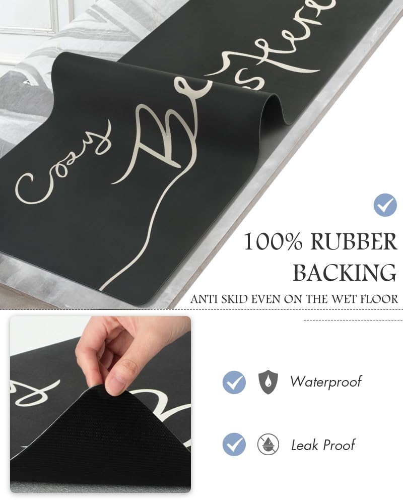 MontVoo Bath Mat-Bath Mat Rug Non Slip Super Absorbent Stain Resistant Quick Dry Thin Bathroom Rug-Bath Mats for Bathroom Floor Bathtub Vanity-Bathmat Bath Rug Easy Care-17"x27",Black - Image 4