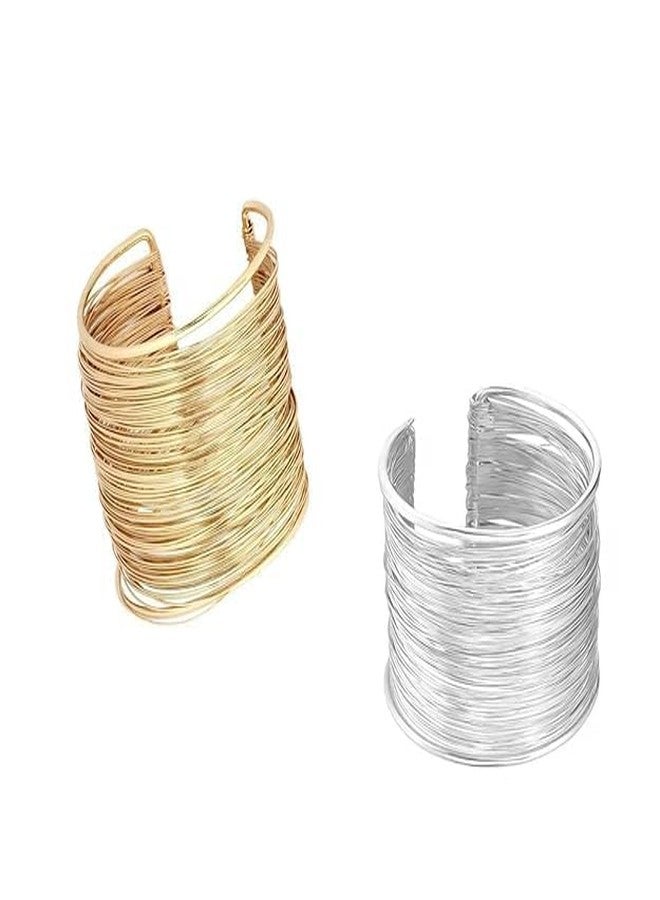 PRIME HOMES Gold Bangle Set Broad Cuff Bracelet for Women Stylish Adjustable Stainless Steel 2 pcs Kada for Girls - Image 2