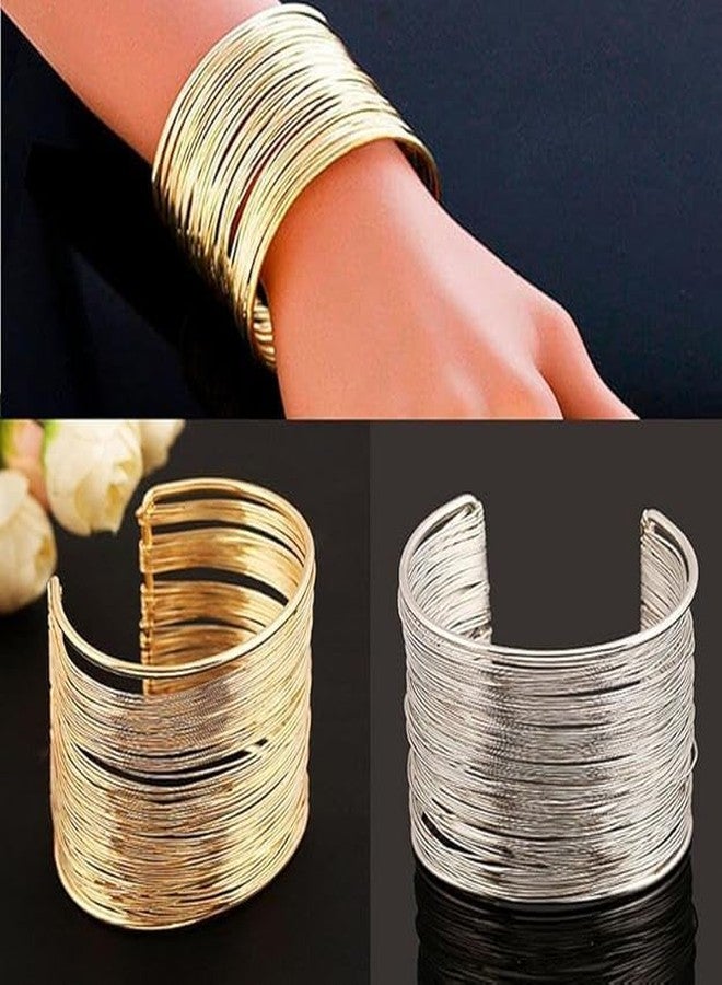 PRIME HOMES Gold Bangle Set Broad Cuff Bracelet for Women Stylish Adjustable Stainless Steel 2 pcs Kada for Girls - Image 3