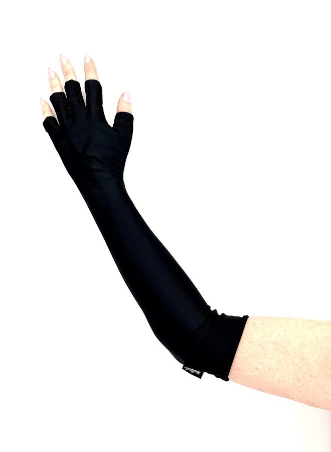 ManiGlovz - UPF 50+ UV Light Protective Long Fingerless Gloves | Anti UV Fingerless Gloves for Women | Can be Used as UV Protection, Driving and Outdoors | Black Long Gloves