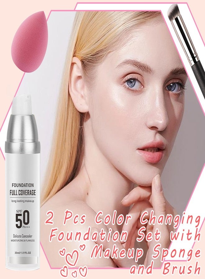 XMXueMei 2PCS Color Changing Foundation Set with Brush and Makeup Sponge,SPF 50 PA+++ Oil Control Full Coverage Liquid Foundation Makeup,Flawless Moisturizing Concealer for All Skin Types - Image 2