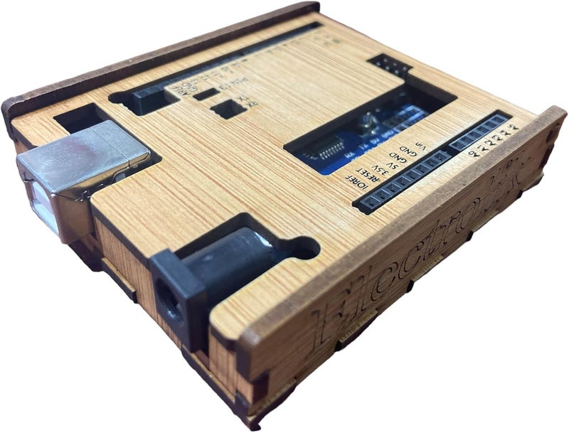 MDF Protective Case for UNO R3 Compatible Board, Natural Finish, Interlocking Panels, Ventilated Design - Image 2