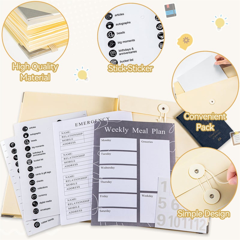 Document Organizer Folio with 12 Pockets Envelopes in Case I Go Missing Binder Important FileOrganizer Comes Labels Sticker for Bills Checks Birth Certificates Estate Planning etc Home School Office,Yellow And Sticker - Image 5
