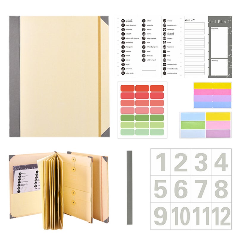 Document Organizer Folio with 12 Pockets Envelopes in Case I Go Missing Binder Important FileOrganizer Comes Labels Sticker for Bills Checks Birth Certificates Estate Planning etc Home School Office,Yellow And Sticker - Image 1