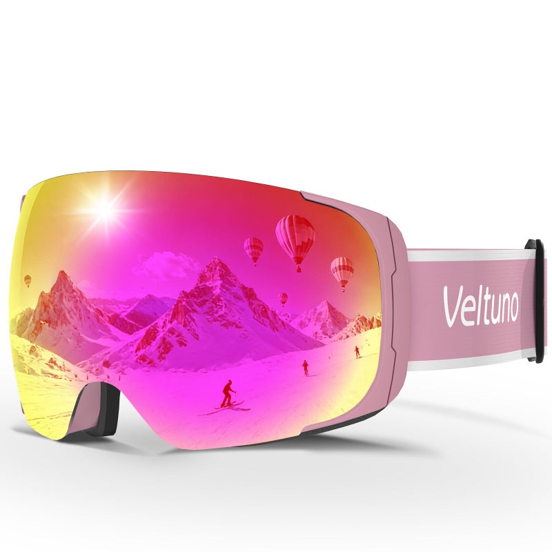 Veltuno Ski Goggles for Men Women Adult & Youth, OTG Snowboard Goggles Anti Fog, Snow Goggles UV Protection Wide Vision (Pink Frame/Revo Pink Lens (vlt 14.0%)) - Image 1