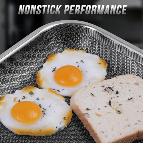 Toutrop Non Stick Stainless Steel Skillet12 Inch Square Frying Pan Nonstick Grill Pan for All Stoves Oven Dishwasher Safe PFOA Free - Image 3
