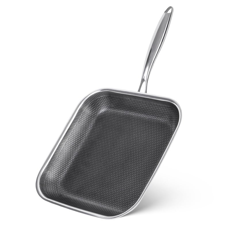 Toutrop Non Stick Stainless Steel Skillet12 Inch Square Frying Pan Nonstick Grill Pan for All Stoves Oven Dishwasher Safe PFOA Free - Image 2
