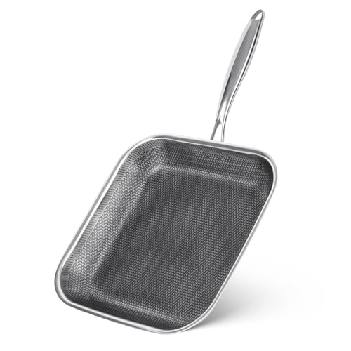Toutrop Non Stick Stainless Steel Skillet12 Inch Square Frying Pan Nonstick Grill Pan for All Stoves Oven Dishwasher Safe PFOA Free - Image 1