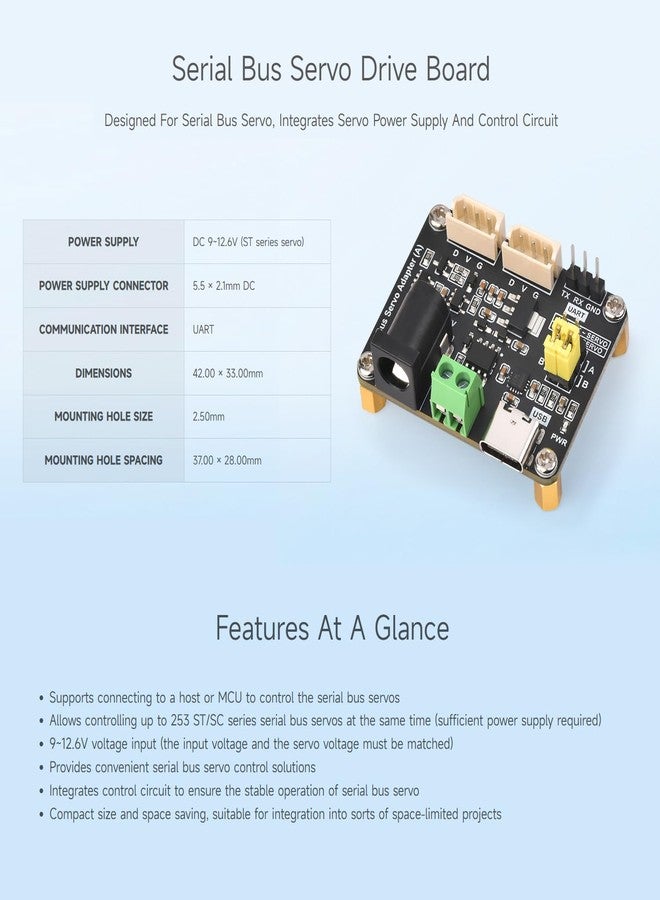 Waveshare 2PCS Serial Bus Servo Driver Board, Supports Up to 253 ST/SC Series Servos, Compact Size, Easy Integration - Image 3