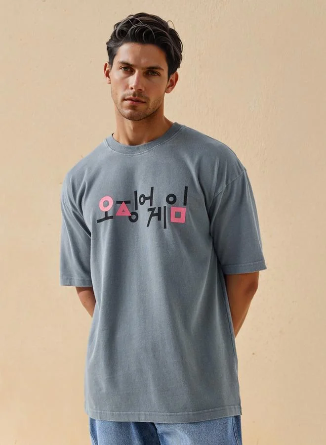 Splash FAV Squid Game Print T-shirt with Crew Neck and Short Sleeves