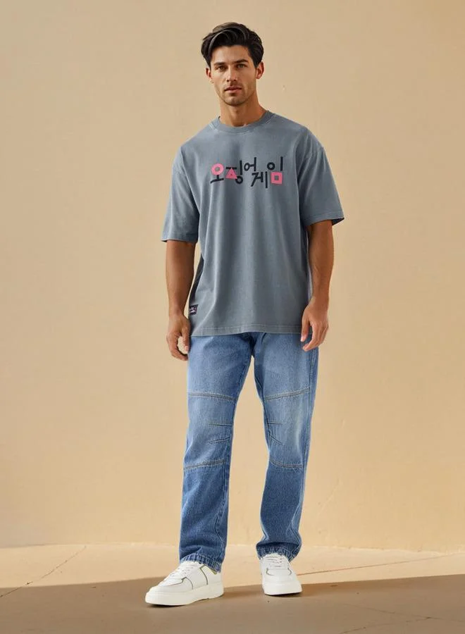 Splash FAV Squid Game Print T-shirt with Crew Neck and Short Sleeves