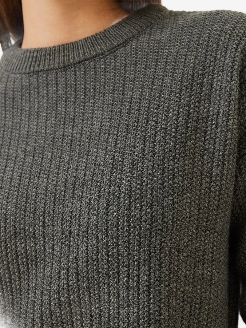 Bianco Lucci Grey LUCCI Fringed Crew Neck Crop Sweater for Women | Best Price UAE