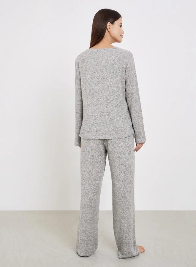 Styli Styli Relaxed Fit Grey T-Shirt and Long Pyjama Set