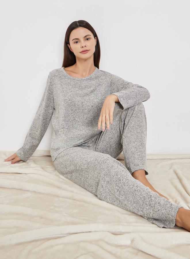 Styli Relaxed Fit Grey T-Shirt and Long Pyjama Set - Image 1