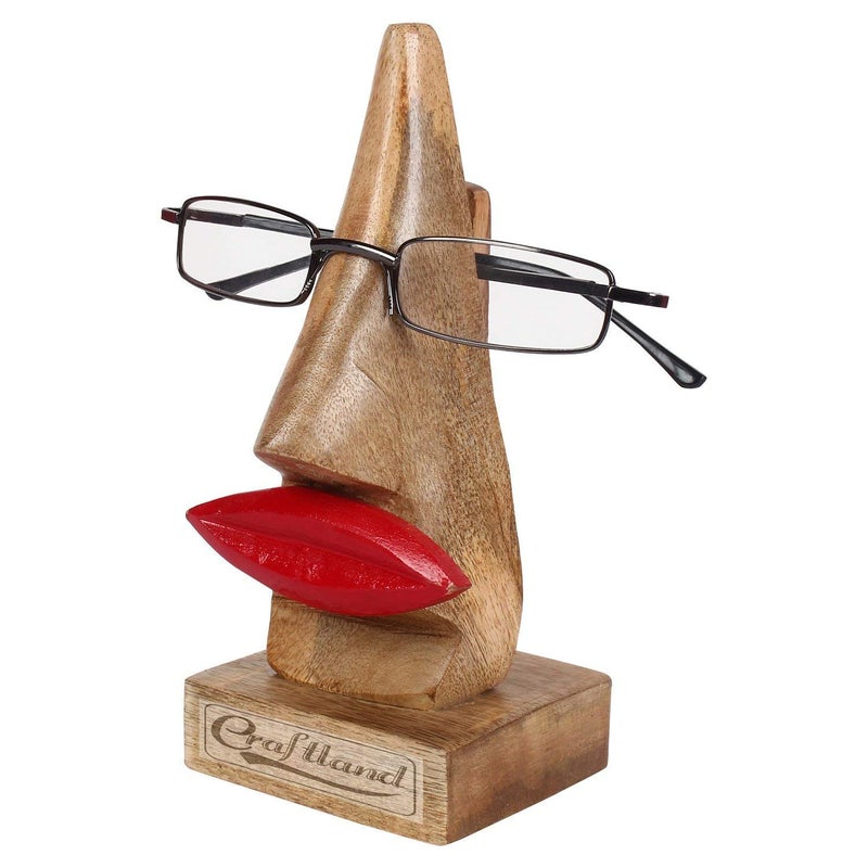 Craftland Pair of Wooden Nose Shaped Spectacle Holder Stand with Red Lips (Standard, 2Pcs) - Image 2