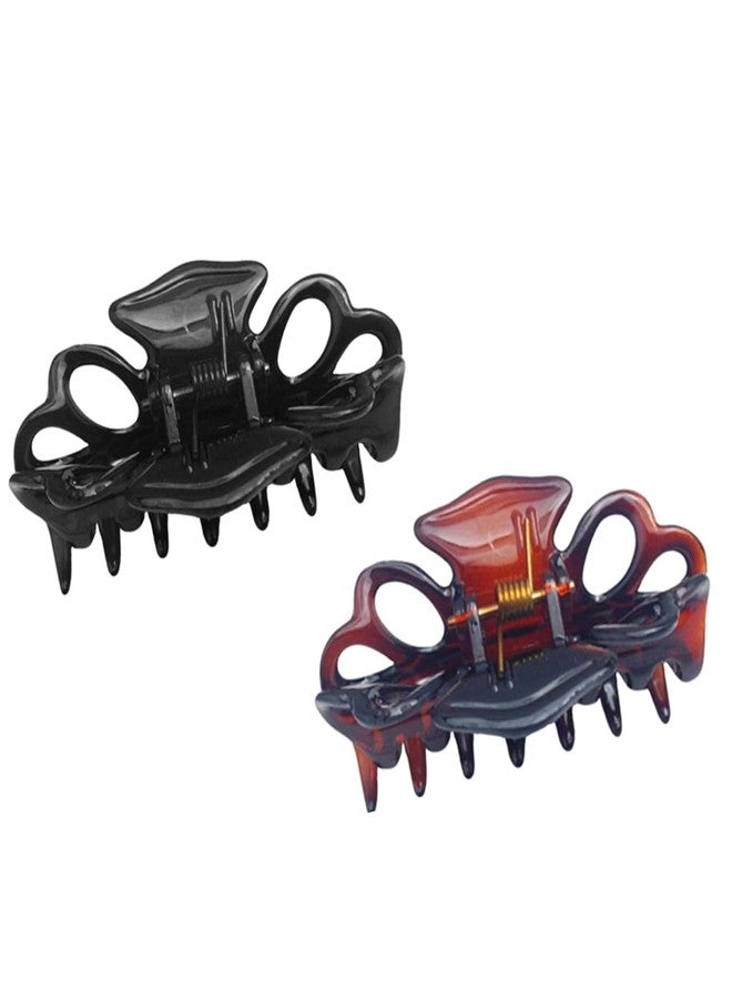 Parcelona French Double Loop 2 1/4 Inches Tortoise Shell-Brown and Black Claw Jaw Hair Clip (2 Pieces) - Image 1