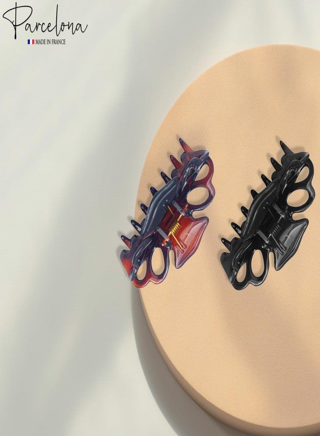 Parcelona French Double Loop 2 1/4 Inches Tortoise Shell-Brown and Black Claw Jaw Hair Clip (2 Pieces) - Image 5